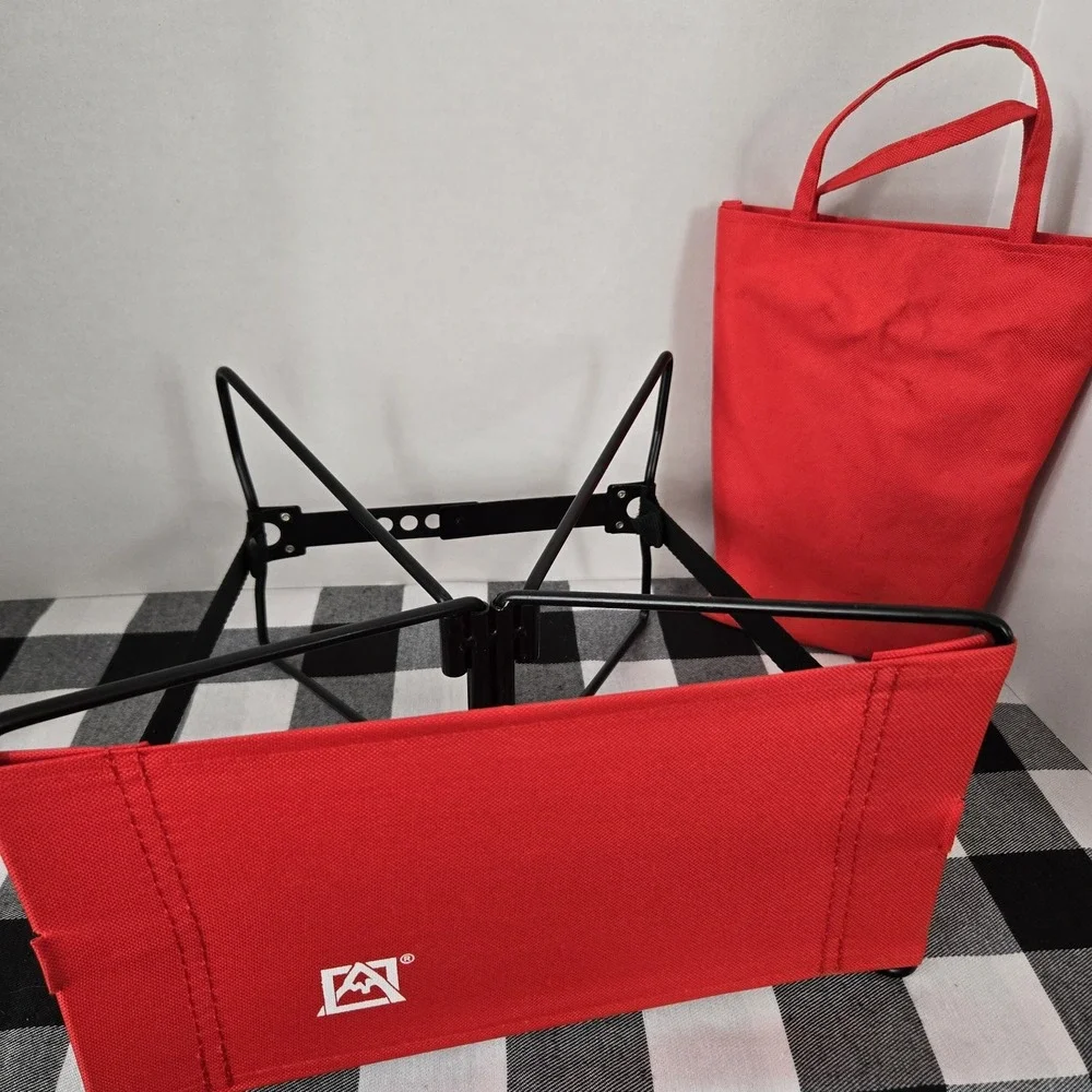 Red Folding Travel Camping Chair Canvas Seat Metal Frame Carrying Bag Convenient